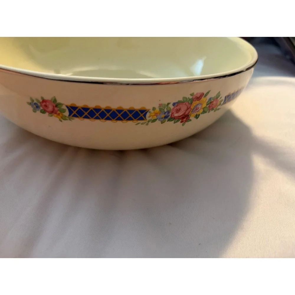 Hall China Serving Bowl Vintage Floral‎ Lattice Cream Gold Trim 9 Inch